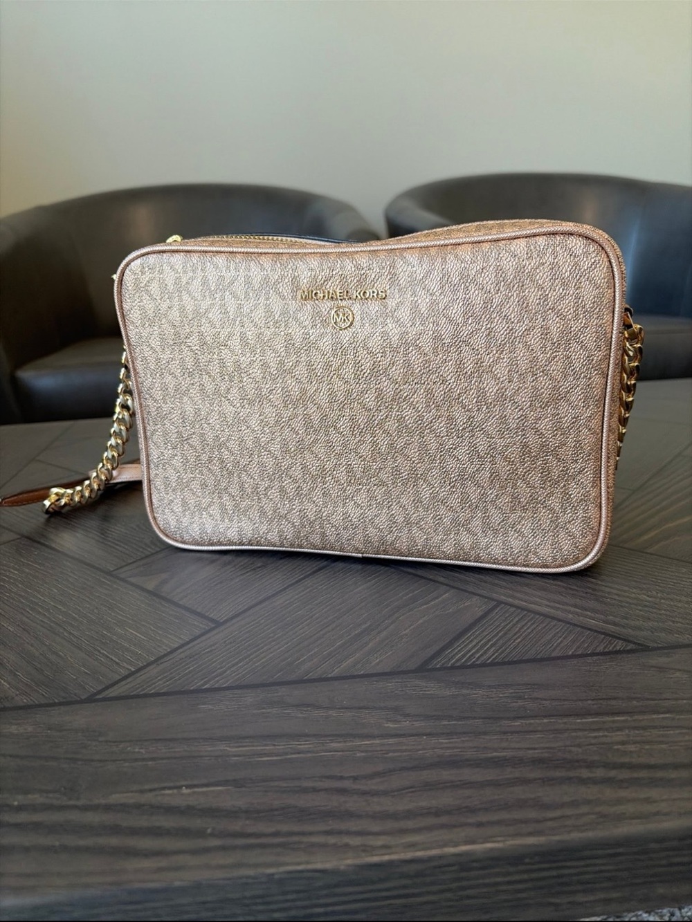 Michael Kors Monogram Blush Metallic Crossbody Bag